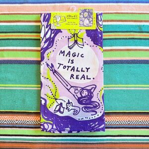 Blue Q 'Magic Is Totally Real' Dish Towel in Purple Yellow & White 21" x 28" NWT